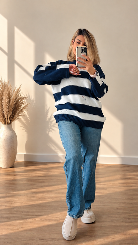 پلیور یقه گرد طرح زاپ دار